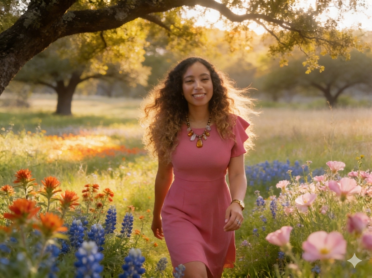 Angela Mathis in Texas wildflowers